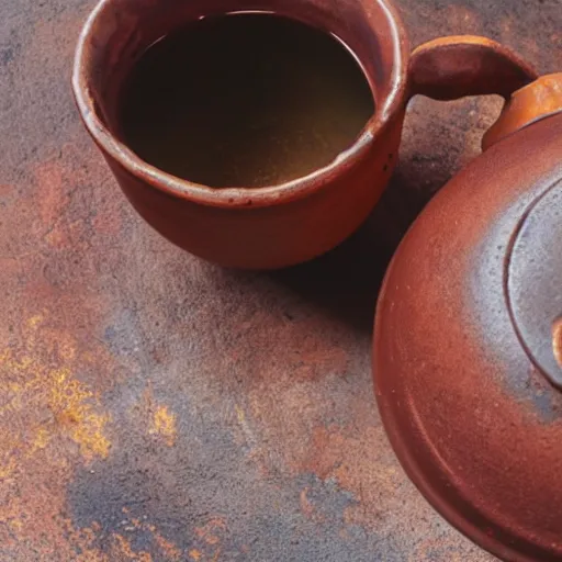 Prompt: closeup of (rusty) teapot