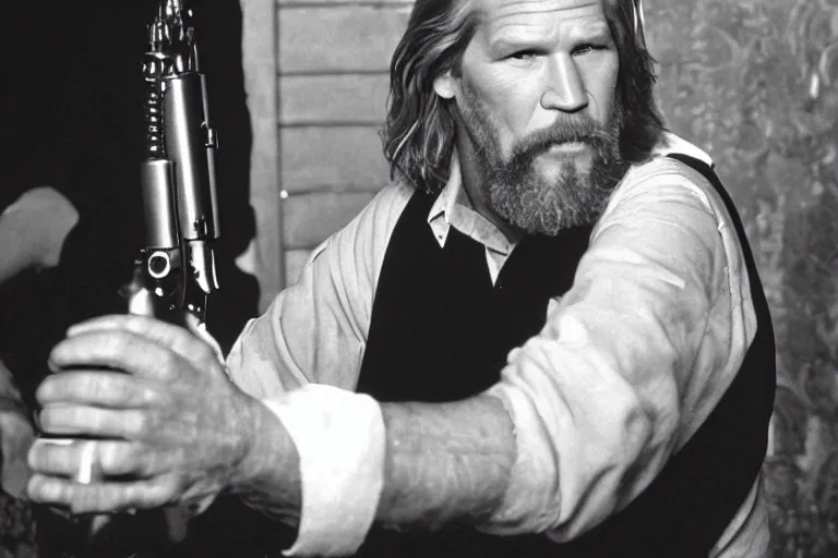 Image similar to Jeff Bridges from The Big Lebowski, bowling, in the Mos Eisley Cantina from Star Wars