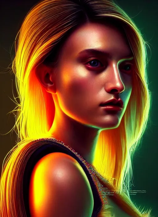 Image similar to a highly detailed photo of very intricate female face full body portrait, futurism, rococo cyber neon lighting, detailed futuristic fibonacci jewelry, profile posing, hyper photorealistic, crispy quality, digital photography, trending in pinterest, cinematic, 4 k ultra hd, art by pascal blanche, art by greg rutkowski, art by artgerm,