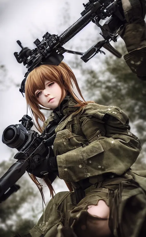 Prompt: photo taken during battle, highly detailed, high resolution, cosplay photo, stunning, girls frontline style, bokeh soft, 100mm, trending on instagram, by professional photographer, realistic human anatomy, real human faces, realistic military carrier, soldier clothing, modern warfare, realistic weapon, shot with a arriflex 35 ii, low saturation, small human eyes, improve picture from previous attempts