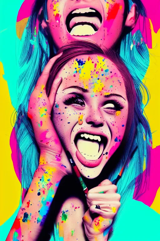 Image similar to girl screamin yolo - aesthetic, smooth painting, remove, every seed with ultra details, 4 k, illustration, comical, acrylic paint style, pencil style, torn cosmo magazine style, pop art style, ultrarealism, by mike swiderek, jorge lacera, ben lo, tyler west