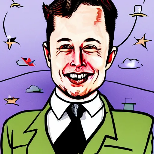 Image similar to A rocket with an Elon Musk head, caricature