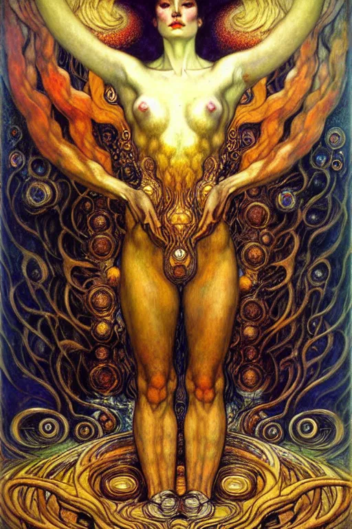 Image similar to Divine Chaos Engine by Karol Bak, Jean Delville, William Blake, Gustav Klimt, and Vincent Van Gogh, symbolist, visionary