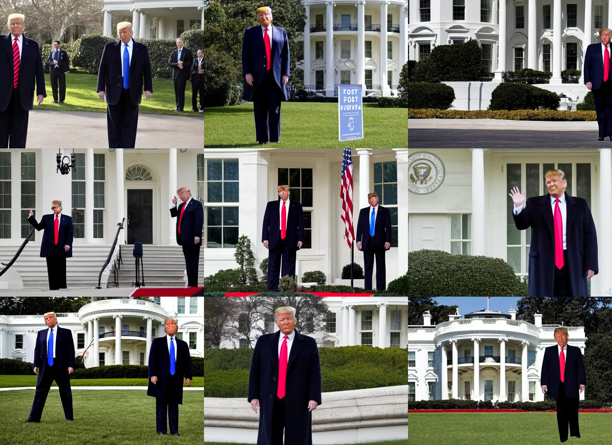 Prompt: donald trump too fat to fit in his suit, front of white house