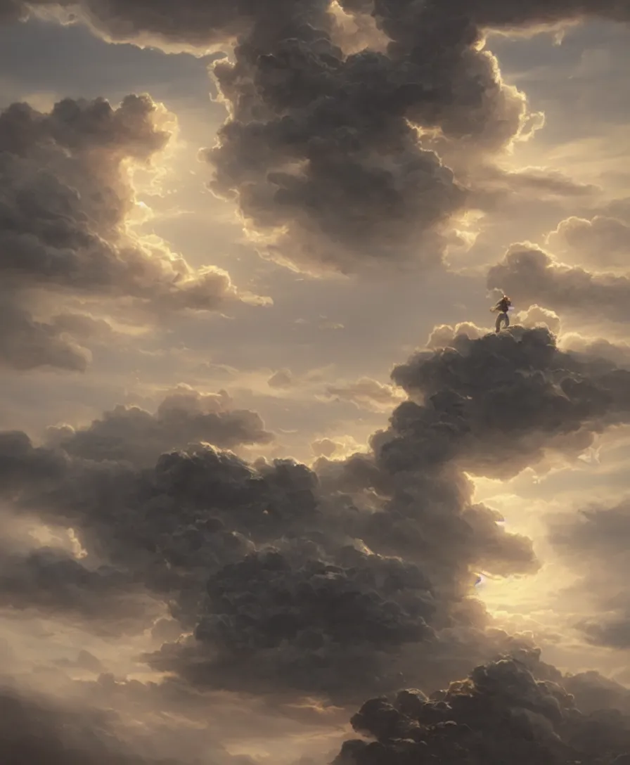 Image similar to hyper realistic brother the clouds, illustrated by greg rutkowski, beautiful volumetric lighting, intricate, ultra detailed, photorealistic, trending on artstation, octane render, 8 k