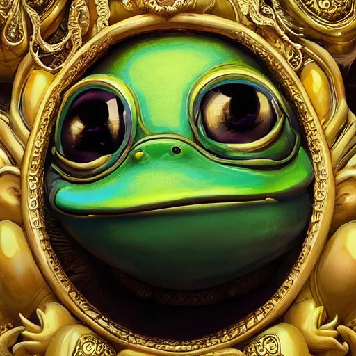 Image similar to plasticine wet shiny angels, crystal, moonlit, mirrors, camera angled dramatically, realistic hyperdetailed design of pepe the frog, ferocious, chinese mythology, victo nga, fumo yoshitoshi, ren jing jeong, feifei ruan, peter mohrbacher, takato yamamoto