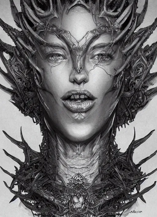 Image similar to a detailed full body portrait of a statue black haired girl knelling, in highly detailed giant hall, the queen of blades, diablo 4 queen, a beautiful face, by dorian cleavenger, greg rutkowski, wlop, astri lohne, zdzisław beksinski, trending on artstation