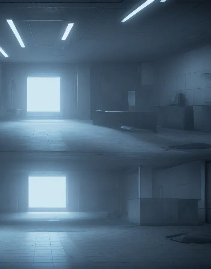 Image similar to futuristic dark and empty room, surreal, atmospheric lighting, octane render, unreal engine, 8 k