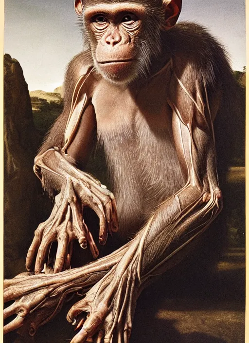 Prompt: portrait of a monkey with translucent skin, visible muscles and veins and arteries and bones and spines and nerves, beautiful detailed intricate insanely detailed octane render, 8 k artistic photography, photorealistic, chiaroscuro, by david cronenberg, raphael, caravaggio