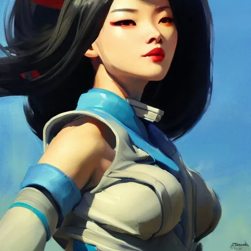 Image similar to greg manchess portrait painting of 草 薙 素 子 as overwatch character, medium shot, asymmetrical, profile picture, organic painting, sunny day, matte painting, bold shapes, hard edges, street art, trending on artstation, by huang guangjian and gil elvgren and sachin teng