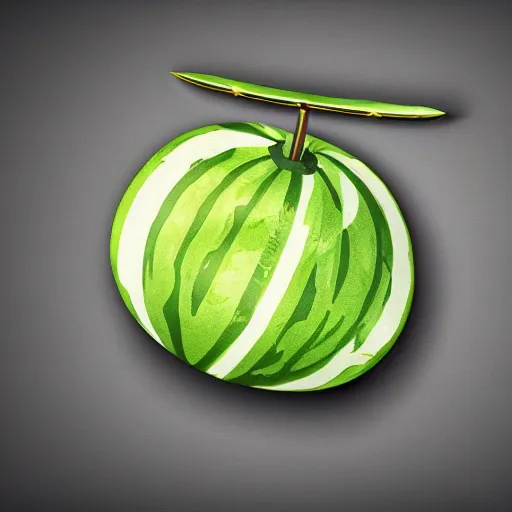 Prompt: a watermelon pierced by an arrow, arrow hanging out, detailed render, 8k