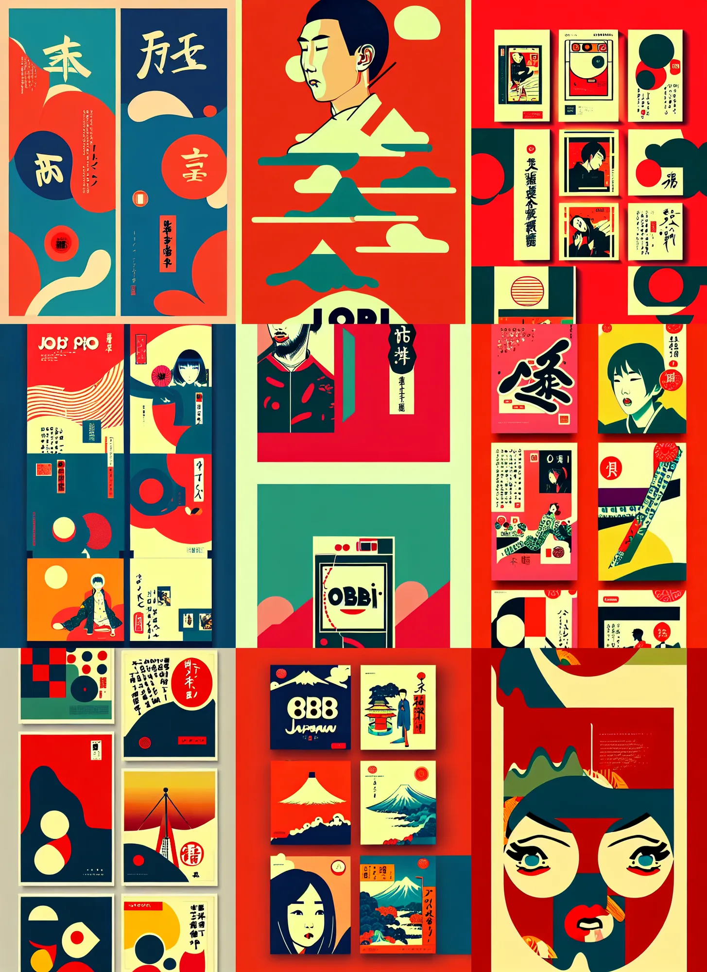 Prompt: beautiful illustration of layout of japanese pop art, obi strip, poster, album art, typography, logo, landscape, pinterest, dribble, influenced by retro and vintage, artstation, 8 k, user interface