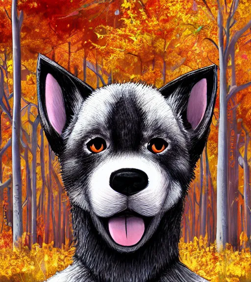 Prompt: close up character portrait icon of the anthro anthropomorphic very cute jindo dog trader head animal person fursona wearing clothes standing in the bright forest, hidari, color page, tankoban, 4 k, tone mapping, akihiko yoshida