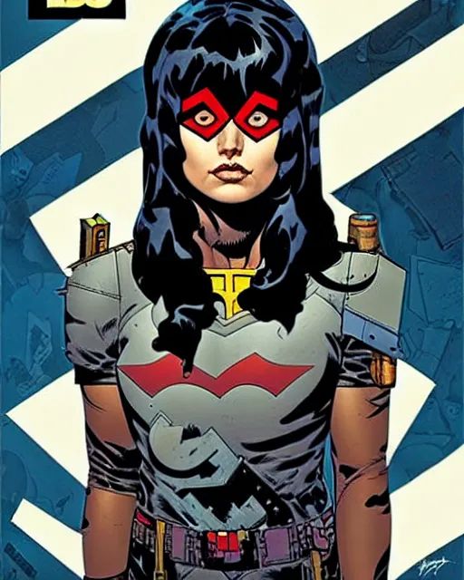 Image similar to mike mignola and sandra chevrier comic cover art, full body cute young lady, symmetrical eyes, bangs, rim lighting, vivid colors