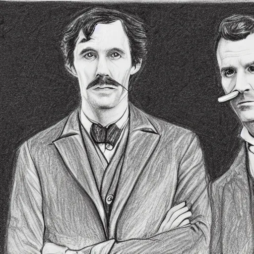 Image similar to pencil sketch portrait of sherlock holmes and dr. watson, the adventure of the speckled band