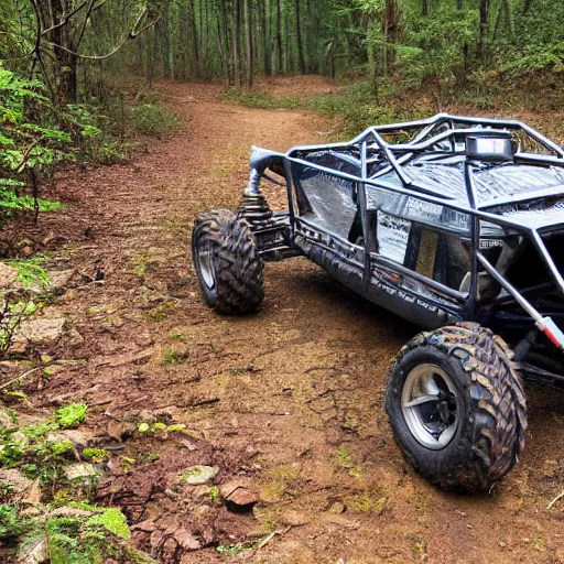 Image similar to off road buggy in the forest, artstatiom, 4 k, incredibly detailed