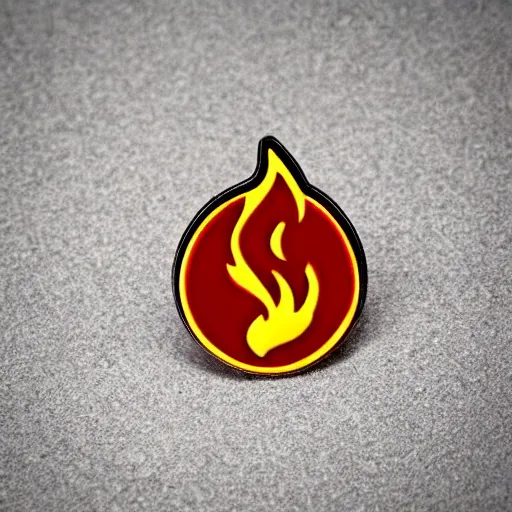 Image similar to minimalistic clean enamel pin of fire flame warning label, retro design