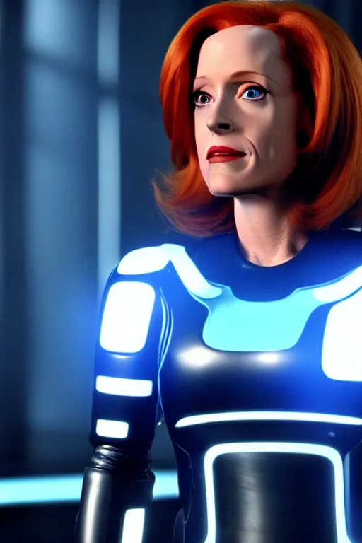 Prompt: dana scully in tron : legacy, tron : evolution