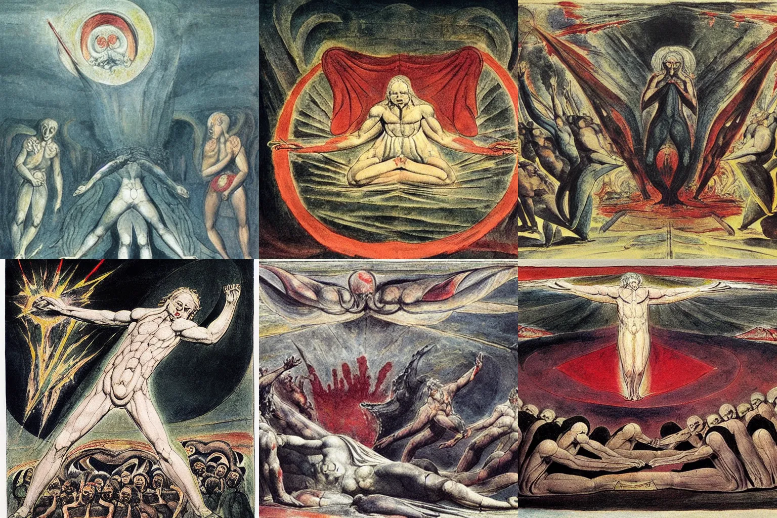 Prompt: blood flood and anarchy. painting by william blake.