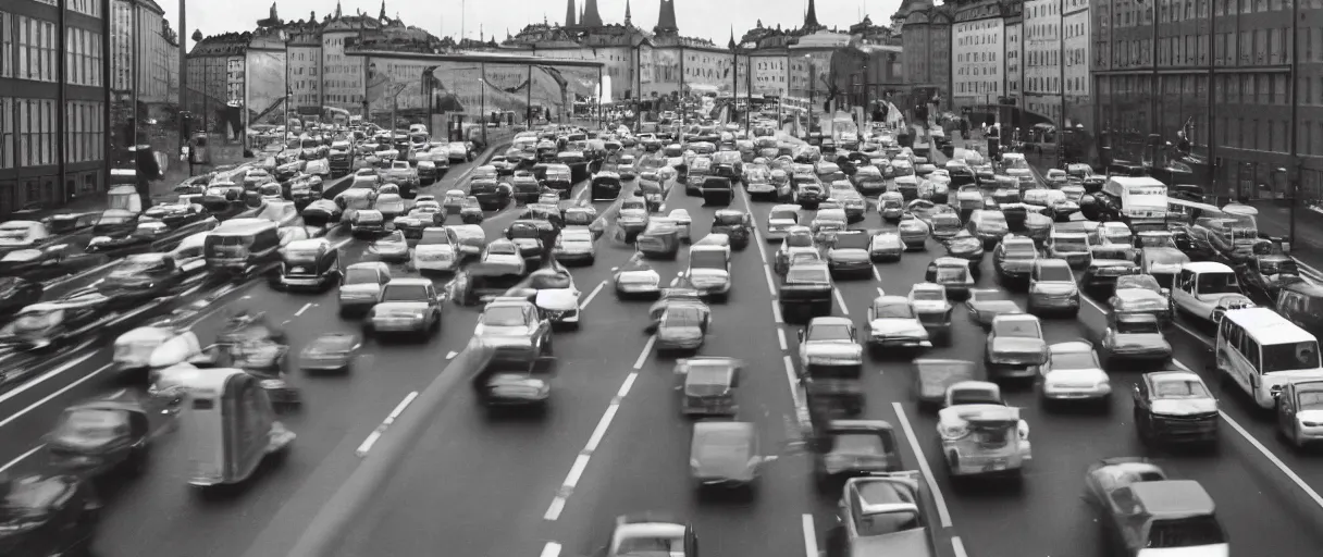 Image similar to Photo of Stockholm car traffic in the far future, Arriflex ii, 35mm lens, award-winning, city