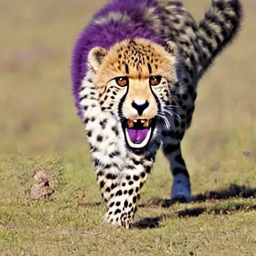 Image similar to chubby purple cheetah eating antelope