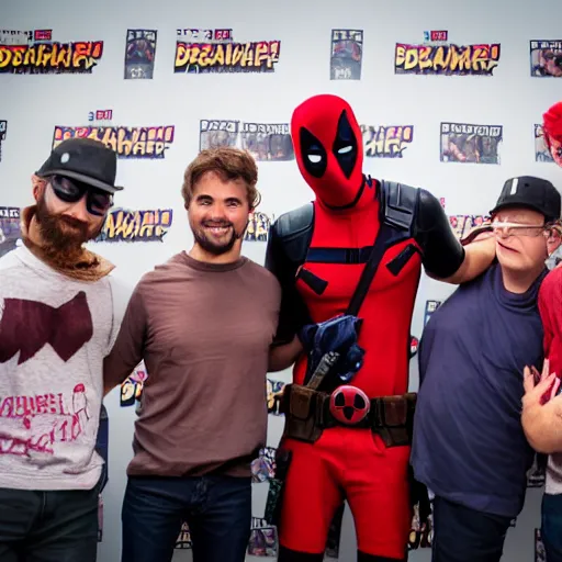 Image similar to dreamsmp hanging with deadpool, photography,