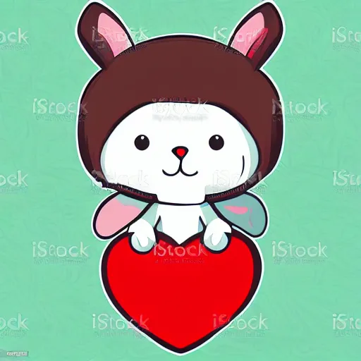 Prompt: adorable bunny hugging a heart, vector art sticker illustration, pixiv
