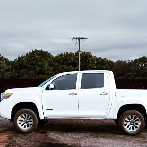 Prompt: A large floating inflatable white Toyota pickup, with paint splatter