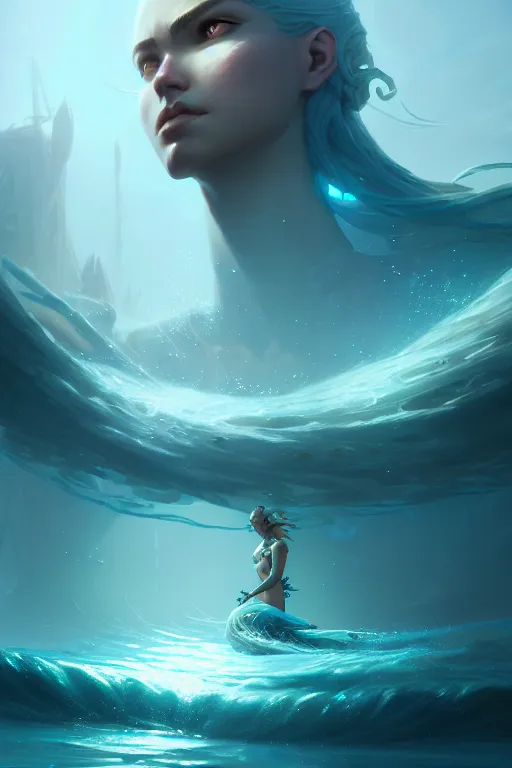 Prompt: queen of the sea, mysterious, serene, highly detailed, digital painting, artstation, concept art, smooth, clear focus, illustration, unreal engine 5, 8 k, works by ross tran, greg rutkowski and edgar maxence