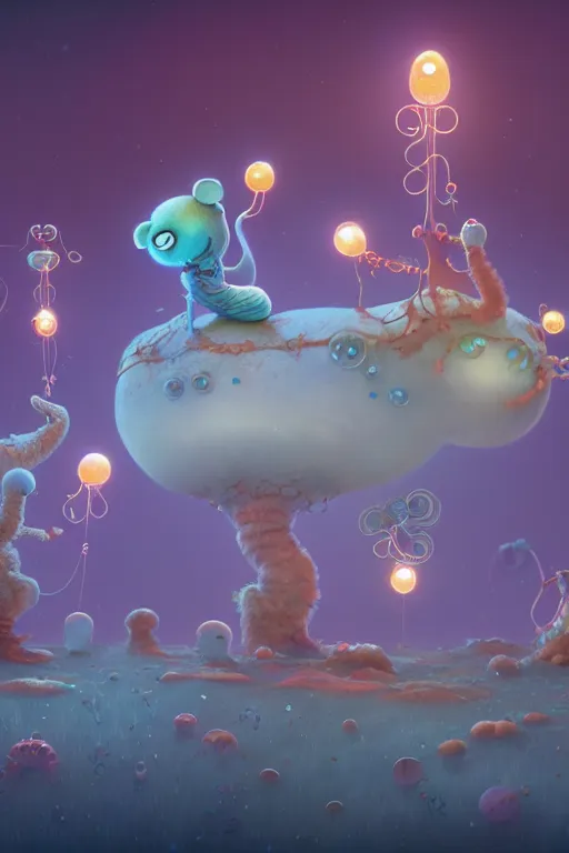 Prompt: a surreal Bioluminescent, very very very cute bacteroides in a happy world by Daniel Merriam, Trending on Artstation, oil on Canvas by Elena Zhurikhina and Goro Fujita and Charlie Bowater, octane render, 4k, 8k, HD
