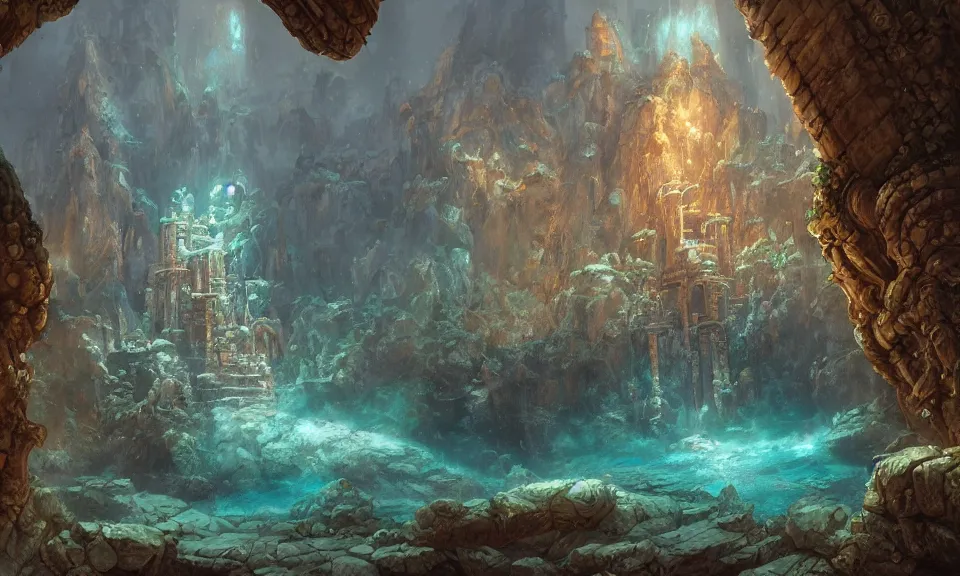 Prompt: ancient underwater temple, highly detailed, magic fantasy, digital art, keyframe illustration, matte painting, trending on artstation, andreas rocha, sylvain sarrailh, darek zabrocki, finnian macmanus, dylan cole, liang mark, albert bierstadt, sung choi, peter mohrbacher, greg rutkowski