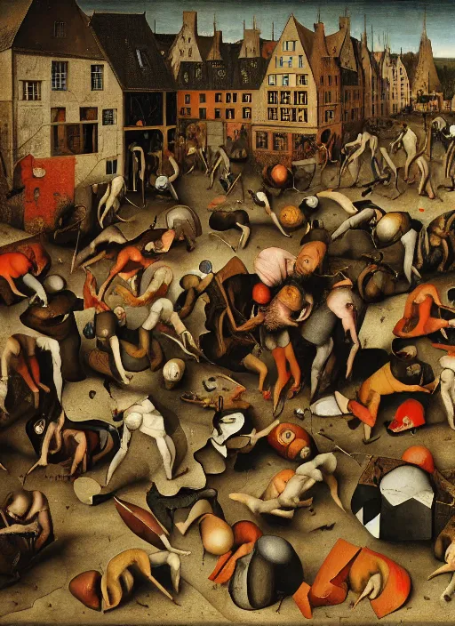 Prompt: catatonic schizophrenic, macabre, claustrophobia, by pieter bruegel the elder, by ed schaap