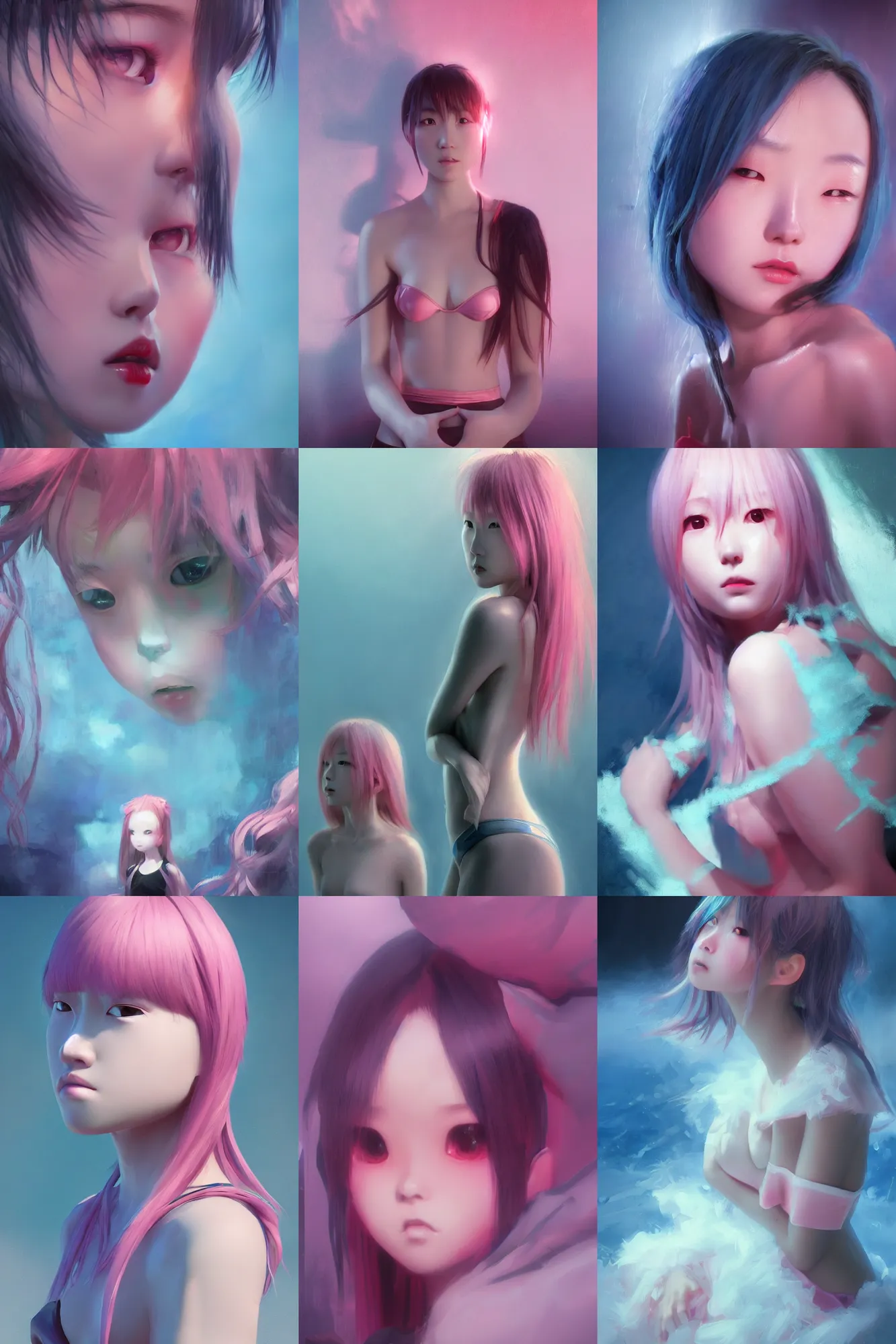 Prompt: 3d dark infrared octane render concept art by D. Jun, by Mo Xiang Tong Xiu, by Igarashi Daisuke, beauty portrait anime minimalists girls under dark pink and blue water. cute sad face. dramatic deep light, trending on artstation, oil painting.