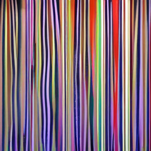 Prompt: Mixed media art. a series of vertical stripes in different colors. kelly green by James Turrell washed-out