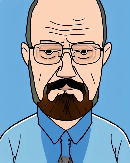 Image similar to portrait of walter white in the style of justin roiland. heisenberg from breaking bad. cinematic lighting. style of rick & morty. photographic, photography. by justin roiland