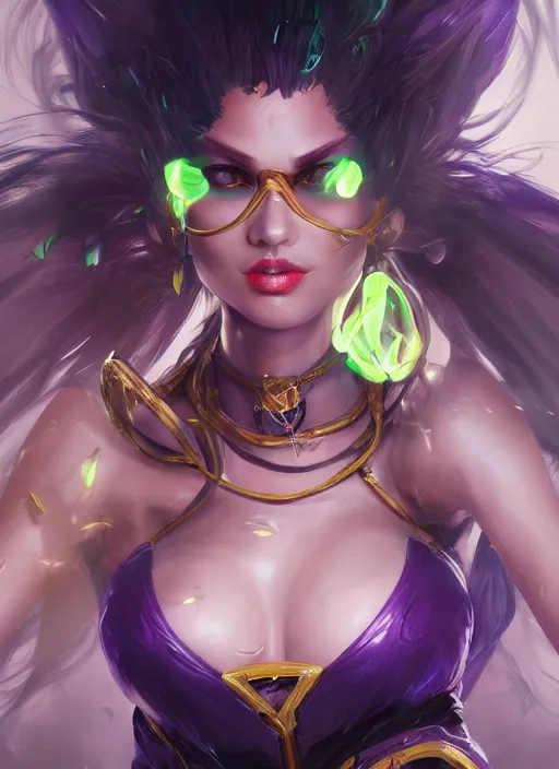 Image similar to leblanc, from league of legends, au naturel, hyper detailed, digital art, trending in artstation, cinematic lighting, studio quality, smooth render, fluorescent skin, unreal engine 5 rendered, octane rendered, art style by klimt and nixeu and ian sprigger and wlop and krenz cushart