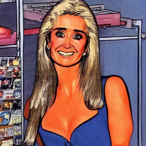 Image similar to a 1 9 8 0 s comic book painting of kim richards