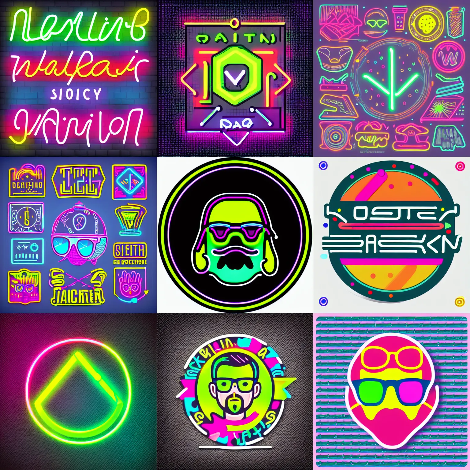 Prompt: Neon hipster, sticker, highly detailed, colorful, illustration, smooth and clean vector curves, no jagged lines, vector art, logo”