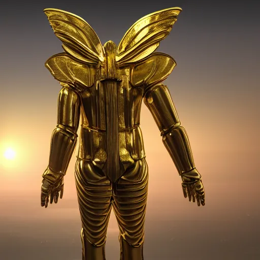 Prompt: a man 4 5 meters tall covered completely with a golden armor, his skin looks like piano keys and can bee seen between the armor, he has wings made of energy in his back, he has a thurible in his hand, he lives in the year 3 0 0 0, unreal engine 5