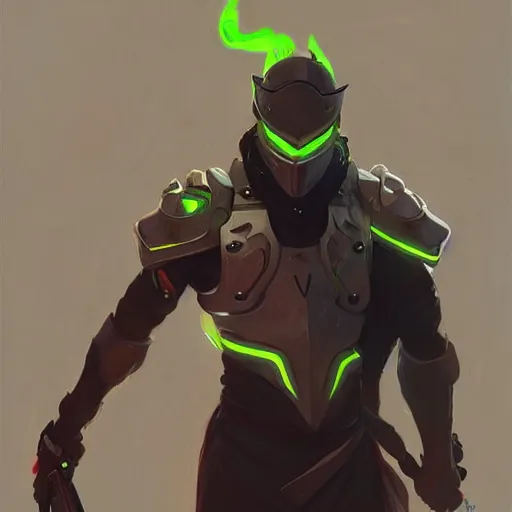 Image similar to Genji from Overwatch , highly detailed, digital painting, artstation, concept art, sharp focus, illustration, art by greg rutkowski and alphonse mucha