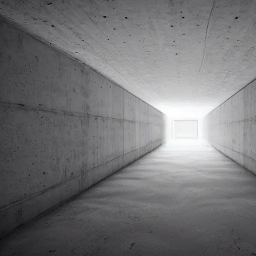 Image similar to underground concrete room, flooded, minimalist architecture, surreal, liminal space, angled walls, high ceiling,