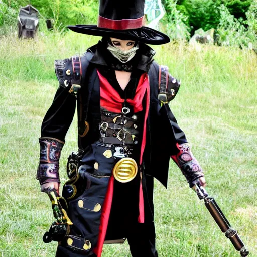 Image similar to Steampunk robot ninja pirate vampire cosplay