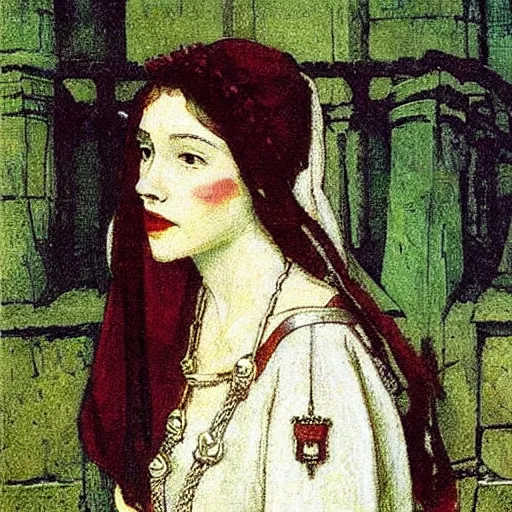 Image similar to beautiful young medieval queen by howard pyle