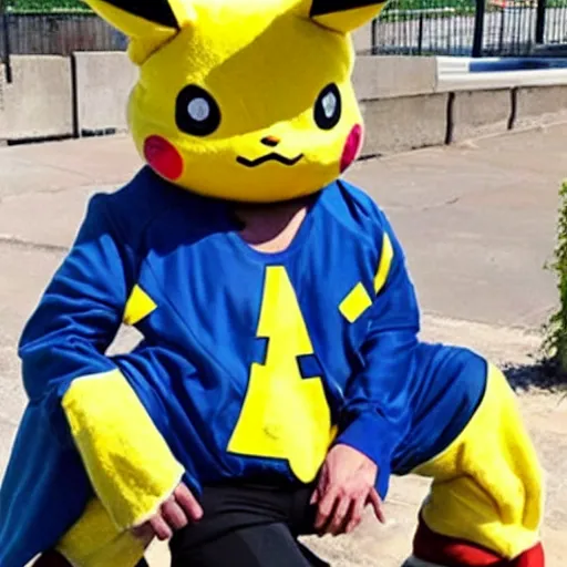 Image similar to elon musk Wearing a pikachu costume