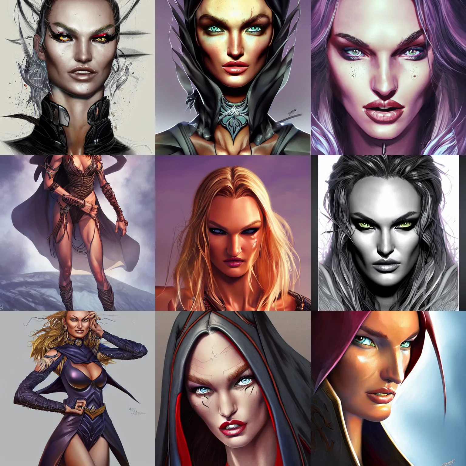 Prompt: portrait of Candice Swanepoel as an evil mage ,upper body, nose piercing, beautiful detailed eyes, dark fantasy, art by Patrick Gleason and Mobius , highly detailed, award winning, artstation
