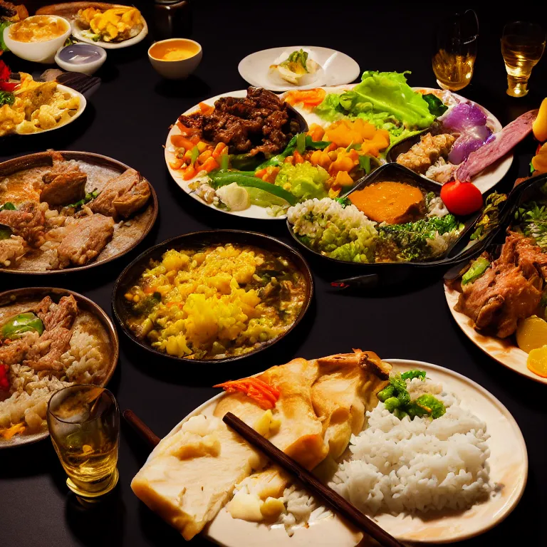 Prompt: close - up focused dslr photograph of an samoan dinner, 8 k, high detail, volumetric lighting, hyperrealism, aesthetically pleasing, studio lighting, trending