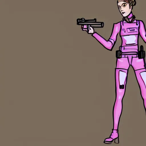 Image similar to A pink sci-fi woman with a gun, in the style of realism.