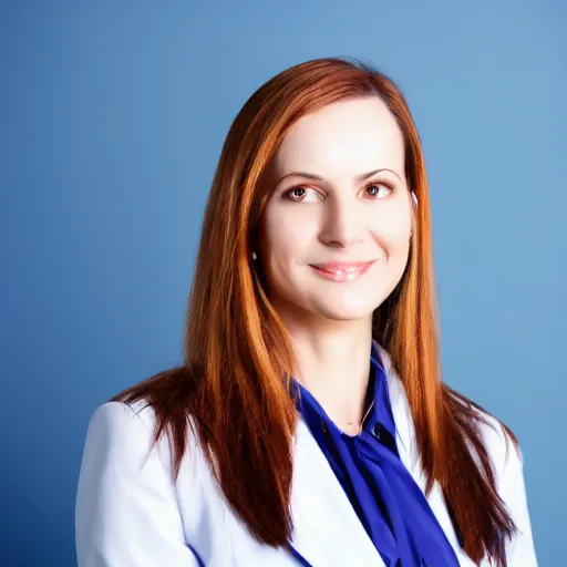 Prompt: portrait of business women, blue soft background