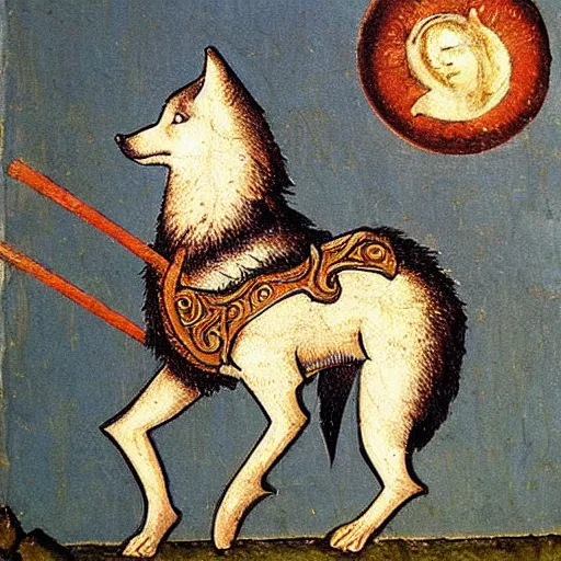 Prompt: wolf knight, medieval painting,