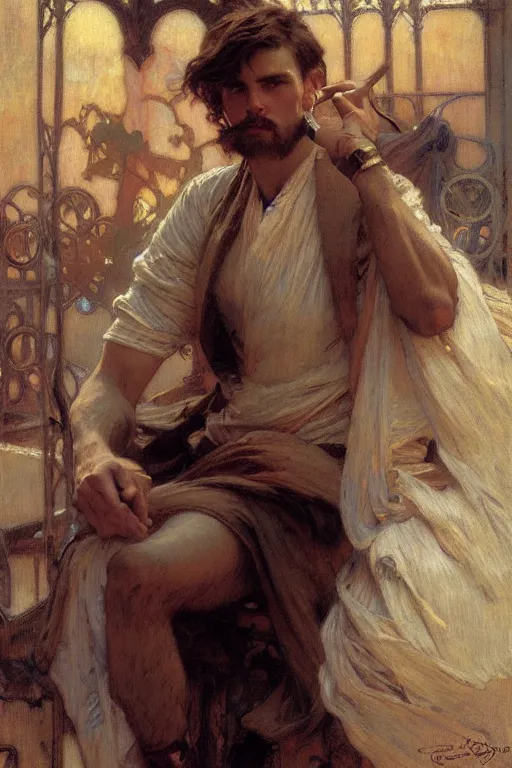 Image similar to attractive man, florence, painting by gaston bussiere, craig mullins, greg rutkowski, alphonse mucha